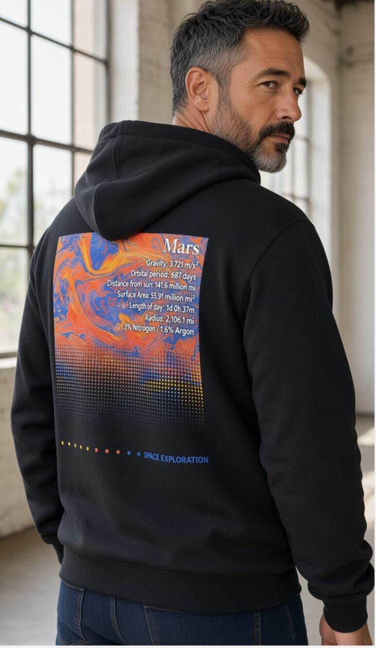 Hyper Space NASA Mars Graphic Black Sweatshirt Hoodie size Large